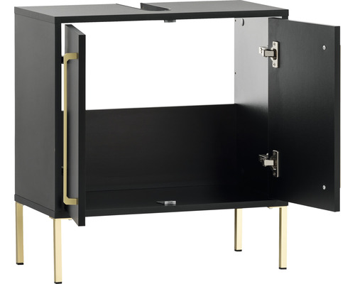 Skrinka pod umývadlo s dvomi otvorenými dvierkami a zlatými nohami