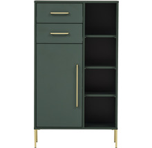 Skriňa s dvomi zásuvkami, jednými dverami a otvorenými policami