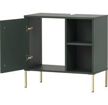 Skrinka pod umývadlo s otvorenými dvierkami a policami