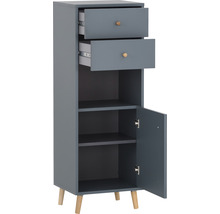 Úzka kúpeľňová skrinka s dvomi zásuvkami a dvierkami