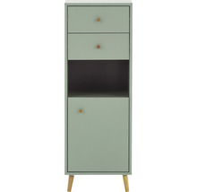 Úzka skrinka s dvomi zásuvkami, otvorenou priehradkou a dvierkami