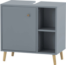 Sivá skrinka pod umývadlo s dvierkami, úchytkou a otvorenou policou