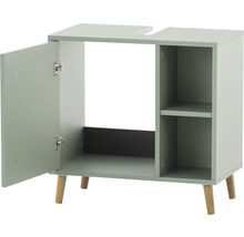 Skrinka pod umývadlo s otvorenými dvierkami a policami