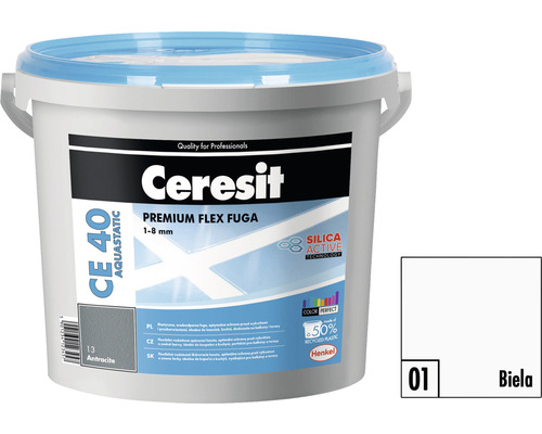 Škárovacia hmota CERESIT CE 40 Aquastatic 5 kg 01 biela Ceresit CE 40 Aquastatic Premium Flex škárovacia hmota 1-8 mm vo vedre