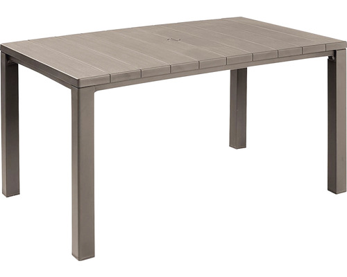 Obdĺžnikový záhradný stôl s doskou imitujúcou drevo a štyrmi nohami