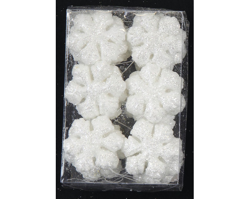 Vianočné ozdoby vločky biele 4,5 cm 24 ks Balenie šiestich bielych trblietavých snehových vločiek