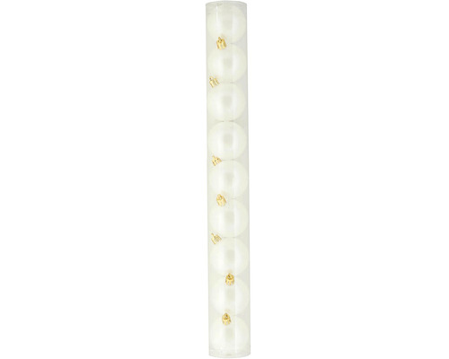 Vianočné ozdoby plastové gule Ø5 cm 9 ks perleťovo biele Sklenené vianočné gule vo valci