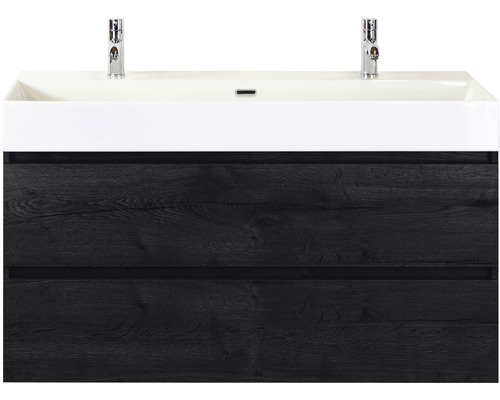 Kúpeľňový nábytkový set Sanox Maxx XL farba čela black oak ŠxVxH 121 x 170 x 45,5 cm s keramickým dvojitým umývadlom Kúpeľňový nábytkový set Sanox Maxx XL farba čela black oak ŠxVxH 121 x 170 x 45,5 cm s keramickým dvojitým umývadlom