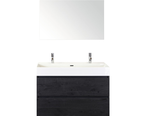 Skrinka pod umývadlo s dvomi zásuvkami, umývadlom na dosku a zrkadlom