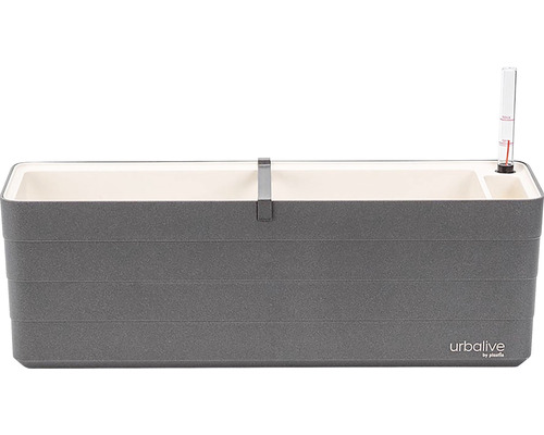 Sivý kvetináč s ukazovateľom hladiny vody