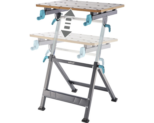 Výškovo nastaviteľný pracovný stôl s drevenou doskou a oceľovým rámom