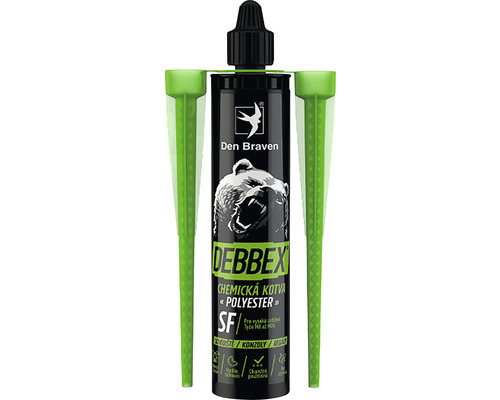 Chemická kotva Debbex Polyester SF bez styrénu 300 ml Chemická kotva Den Braven Debbex s polyesterom a dvoma vstrekovacími tryskami