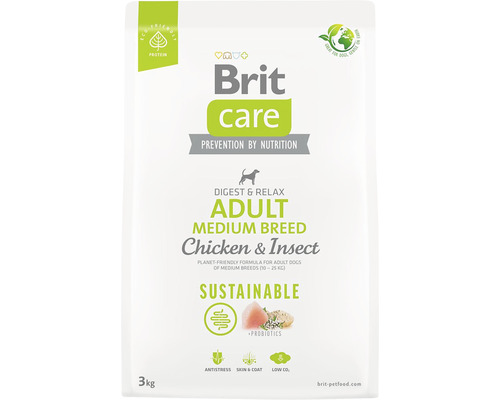 Brit Care Adult Medium Breed suché krmivo pre psov s kuracím mäsom a hmyzom, 3 kg balenie