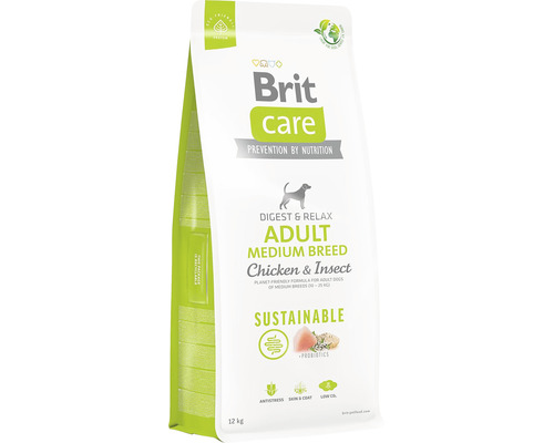 Granule pre psov Brit Care Dog Sustainable Adult Medium Breed 12 kg Brit Care Adult Medium Breed suché krmivo pre psov s kuracím mäsom a hmyzom v 12 kilogramovom balení