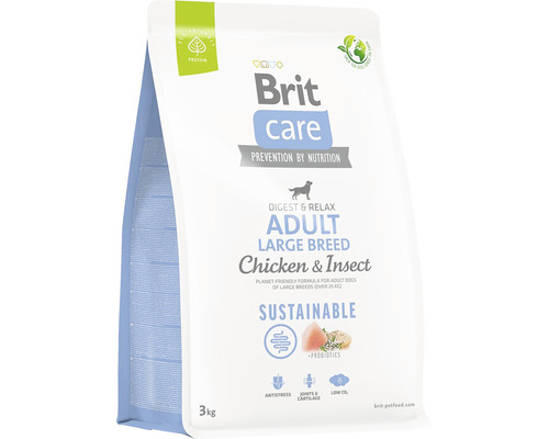Granule pre psov Brit Care Dog Sustainable Adult Large Breed 3 kg Brit Care Adult Large Breed suché krmivo pre psov s kuracím mäsom a hmyzom, 3 kilogramy