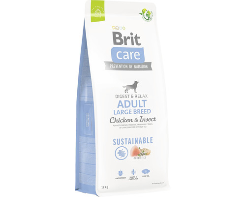 Granule pre psov Brit Care Dog Sustainable Adult Large Breed 12 kg Brit Care suché krmivo pre dospelých psov veľkých plemien, príchuť kura a hmyz, 12 kg