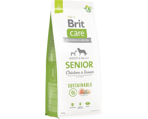 Granule pre psy Brit Care Dog Sustainable Senior 12 kg Brit Care Senior krmivo pre psov s kuracím mäsom a hmyzom v 12kg balení