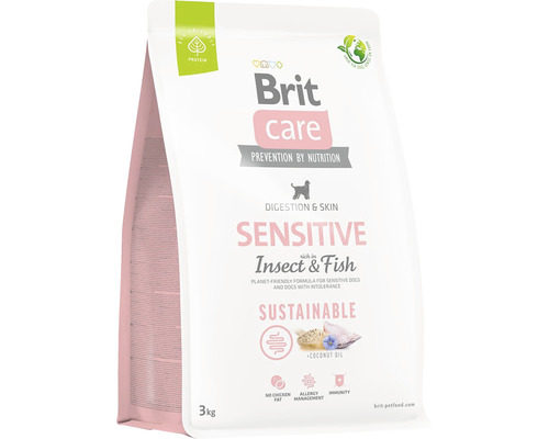 Granule pre psy Brit Care Dog Sustainable Sensitive 3 kg Brit Care suché krmivo pre psov pre citlivé trávenie a kožu, s hmyzom a rybami