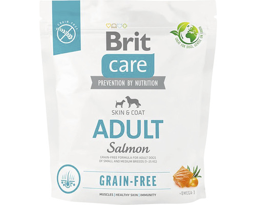 Granule pre psov Brit Care Dog Grain-free Adult 1 kg Brit Care Adult Salmon krmivo pre psov, bezobilná receptúra pre dospelých psov malých a stredných plemien