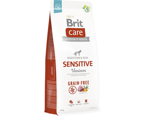 Granule pre psov Brit Care Dog Grain-free Sensitive 12 kg Brit Care Sensitive suché krmivo pre psov s jelením mäsom 12 kilogramov