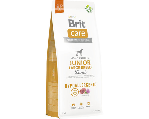 Granule pre psov Brit Care Dog Hypoallergenic Junior Large Breed 12 kg Brit Care Junior Large Breed Jahňacie krmivo pre psy v 12 kg vreci