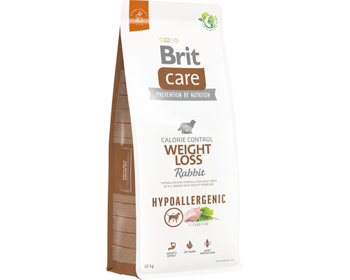 Granule pre psy Brit Care Dog Hypoallergenic Weight Loss 12 kg Brit Care suché krmivo pre psov, kontrola kalórií, redukcia hmotnosti, králik, 12 kg