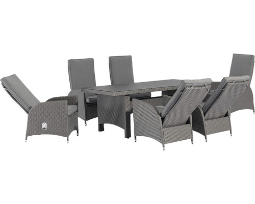 Sivá zostava záhradného nábytku so stolom a stoličkami