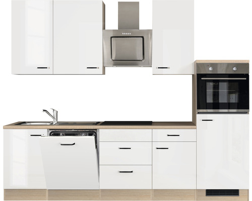 Kuchynská linka s drezom, umývačkou riadu, varnou doskou, odsávačom pár a rúrou