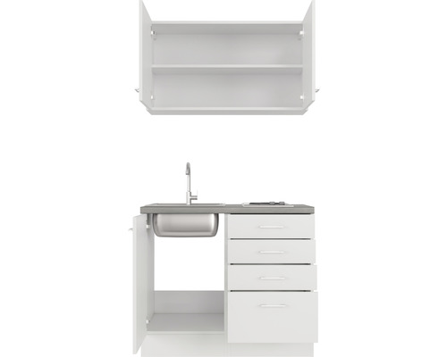 Kuchynská linka s drezom, vodovodnou batériou, zásuvkami a závesnou skrinkou