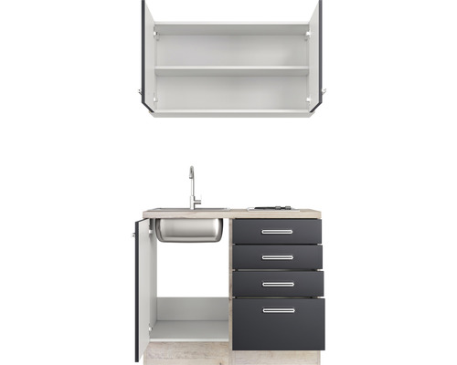 Kuchynská linka s drezom, spodná skrinka a závesná skrinka pre vybavenie kuchyne