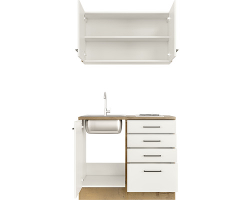 Kuchynská linka s drezom, zásuvkami a závesnou skrinkou