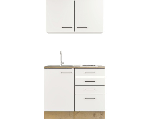 Malá kuchynská linka s drezom, vodovodnou batériou a závesnou skrinkou