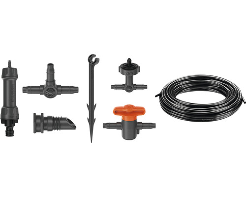 Gardena Micro-Drip-System s filtrom, T-kusom, regulačným a redukčným kusom, držiakom, kvapkadlom a hadicou