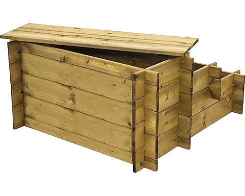 Drevená truhla s vekom a policami do záhrady