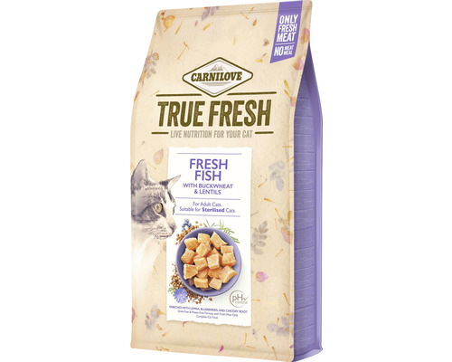 Granule pre mačky Carnilove True Fresh Fish 1,8 kg Krmivo pre mačky Carnilove True Fresh s čerstvou rybou, pohánkou a šošovicou pre sterilizované dospelé mačky