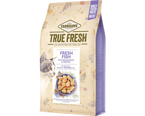 Granule pre mačky Carnilove True Fresh Cat Fish 4,8 kg Carnilove True Fresh krmivo pre mačky s čerstvou rybou, pohánkou a šošovicou pre dospelé a sterilizované mačky
