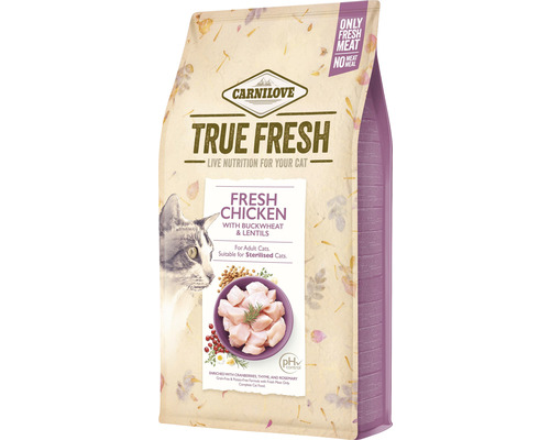 Granule pre mačky Carnilove True Fresh Chicken 1,8 kg Carnilove True Fresh krmivo pre mačky s čerstvým kuracím mäsom, pohánkou a šošovicou vo vrecku