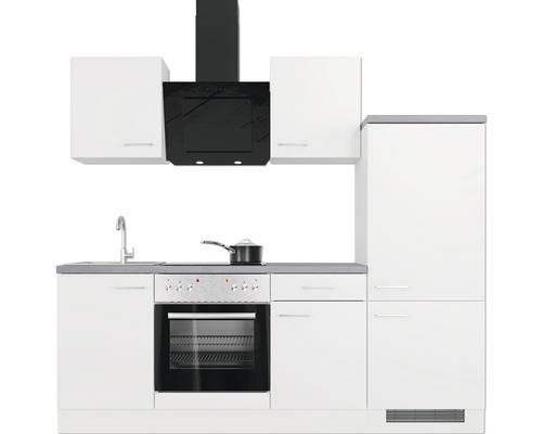 Kompletná kuchynská linka s drezom, sporákom, digestorom a chladničkou