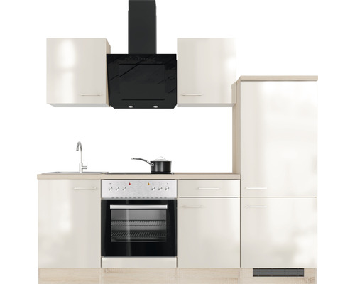 Kuchynská linka s drezom, sporákom, digestorom a chladničkou