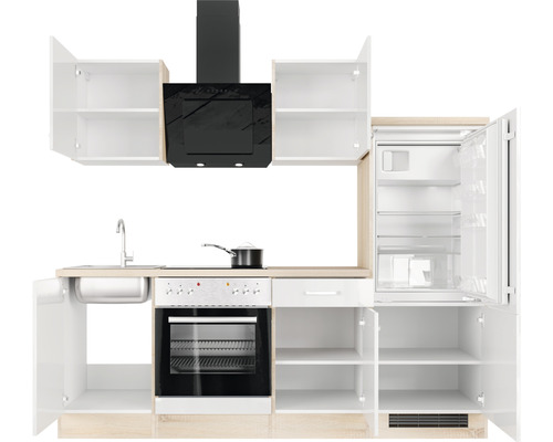 Kompletná kuchyňa s drezom, sporákom, rúrou, chladničkou a digestorom