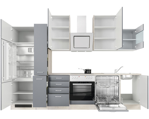 Kompletná kuchynská linka so spotrebičmi, skrinkami, zásuvkami a drezom