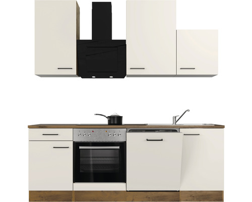 Kuchynská linka s hornými skrinkami, digestorom, sporákom, umývačkou riadu a drezom