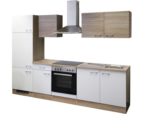 Kuchynská linka so skrinkami, drezom, sporákom a odsávačom pár