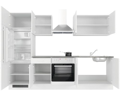 Kuchynská linka s chladničkou, sporákom, drezom a digestorom