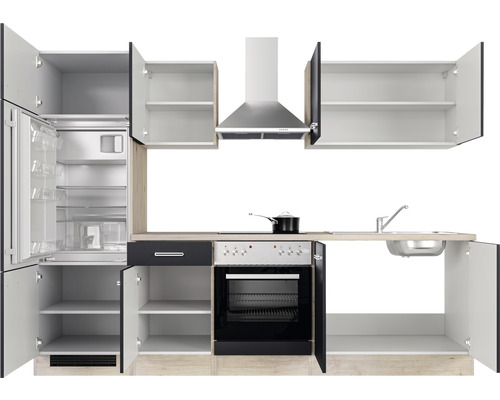 Kuchynská linka s chladničkou, sporákom, drezom a digestorom