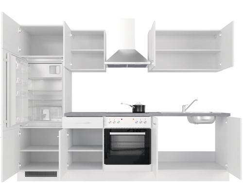 Kompletná kuchynská linka so skrinkami, chladničkou, sporákom, drezom a digestorom