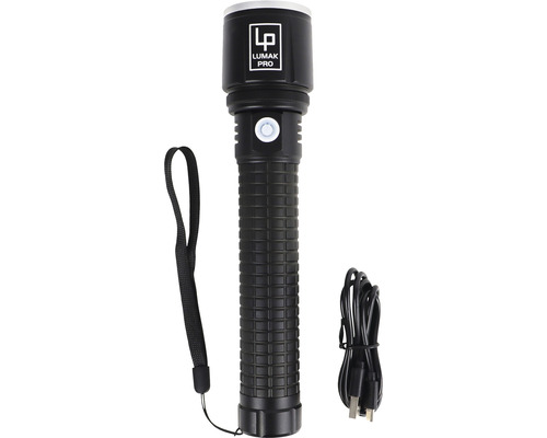 Čierna baterka Lumak Pro s pútkom na zápästie a nabíjacím káblom
