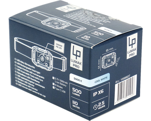 Balenie LED nabíjacej čelovky Lumak Pro