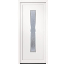 Biele vchodové dvere s obdĺžnikovou sklenenou vložkou