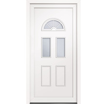 Biele dvere so sklenenými vložkami a rámom